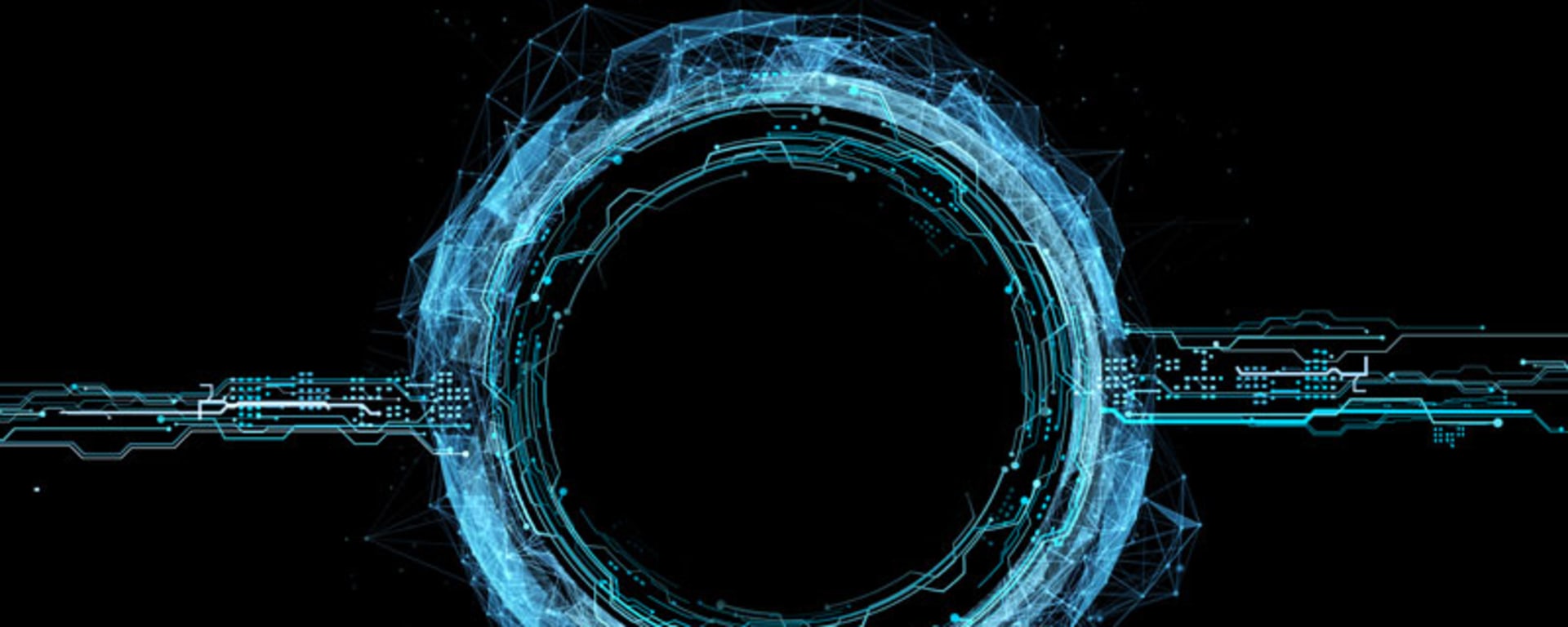 A circular blue light on a black background, emitting a soft glow.