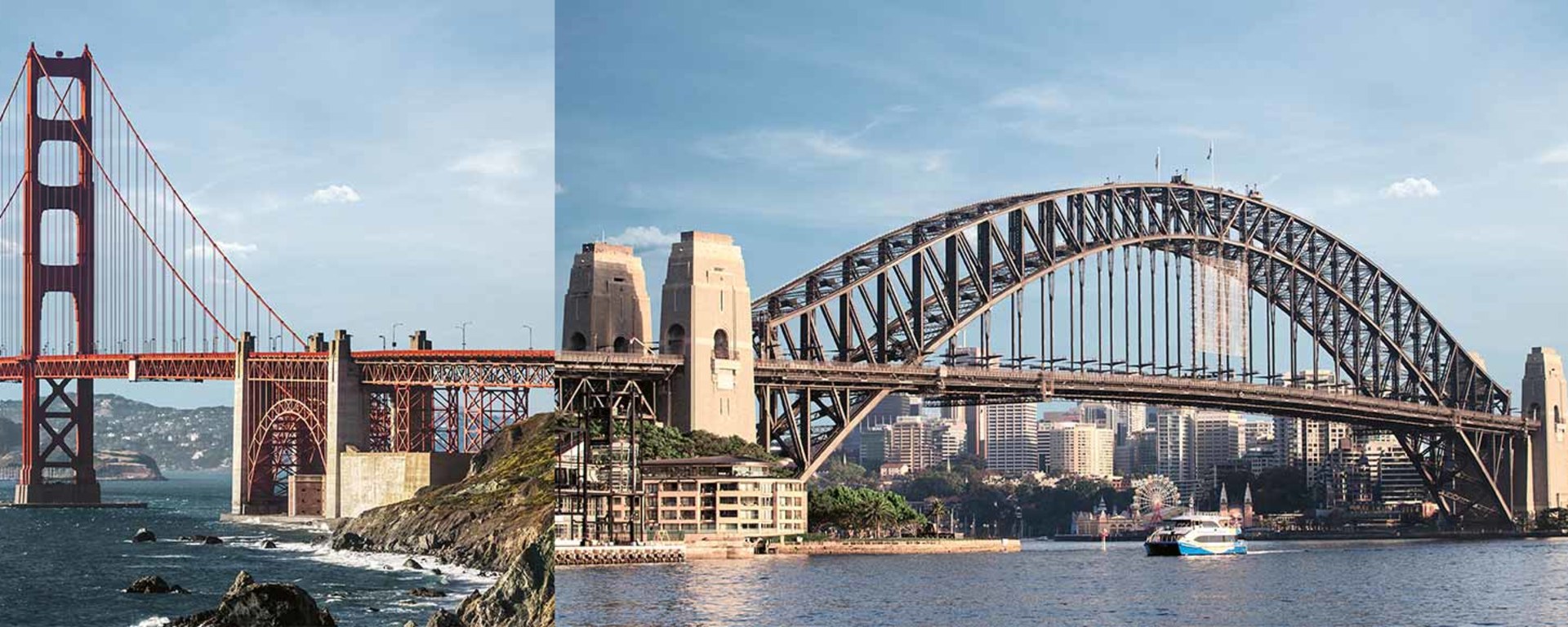 Composite photo of the Brooklyn and Golden Gate Bridges next to each other