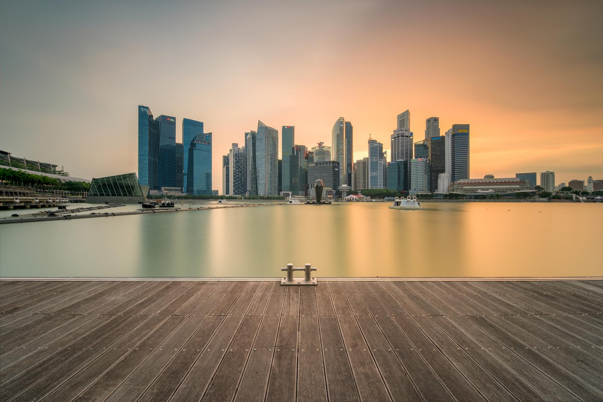 Skyline from Singapore at sunset