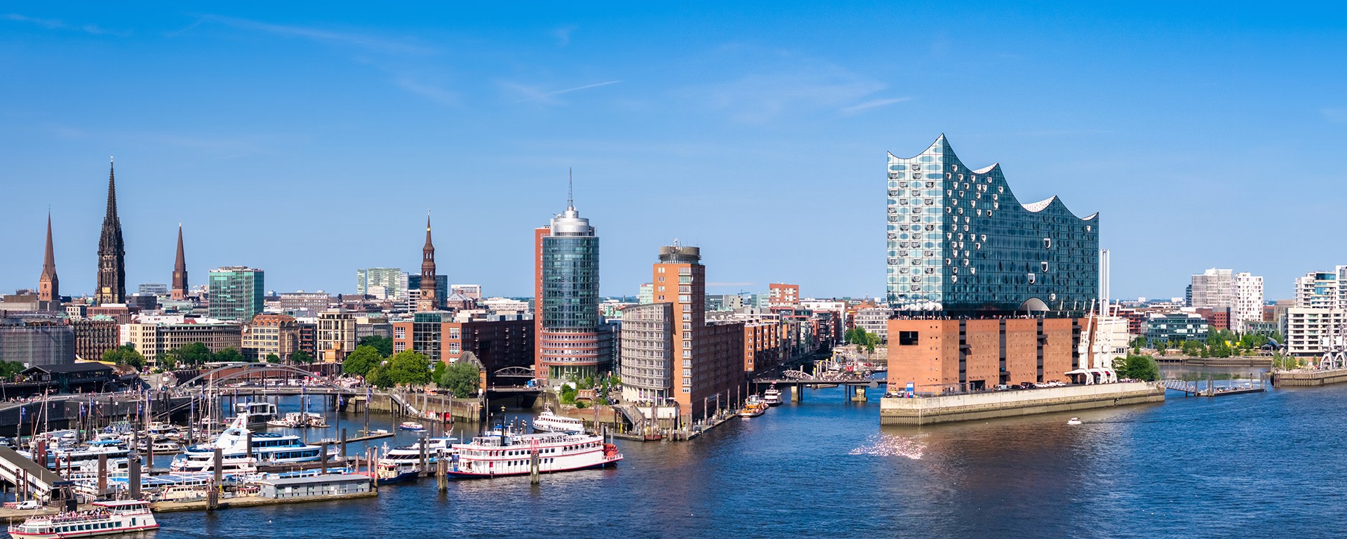 Hamburg harbor with the Elbphilharmonie in the background