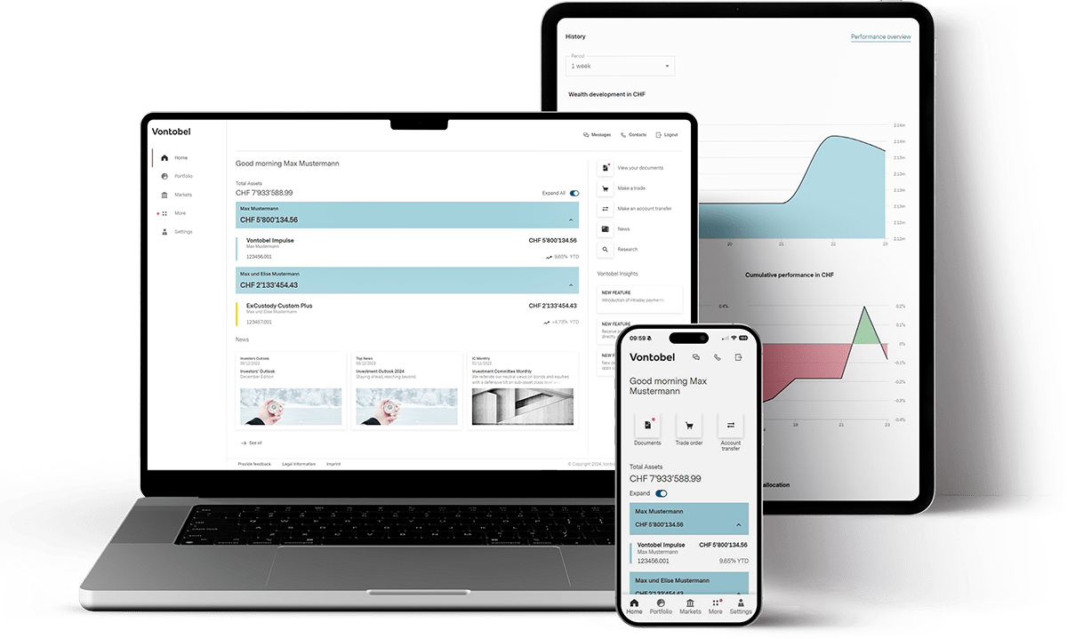 E-Banking at Vontobel - The Vontobel app in three different formats