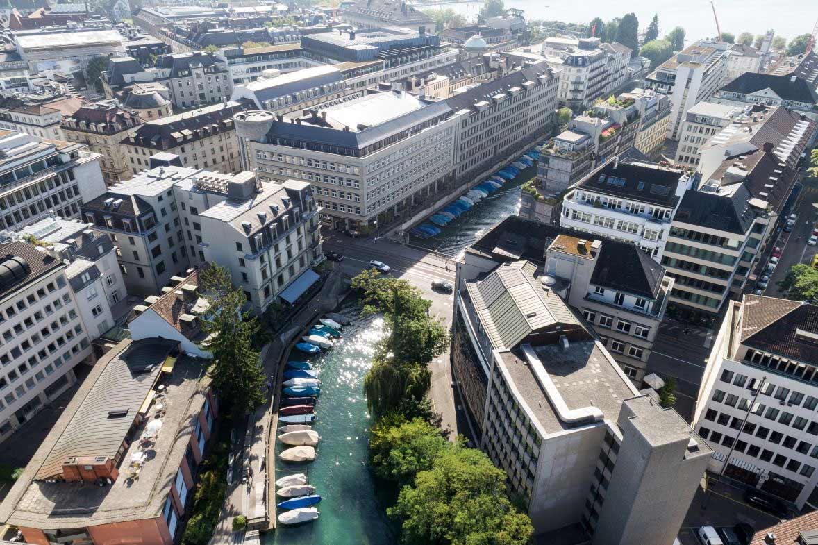 The city Zurich in Switzerland shown from above
