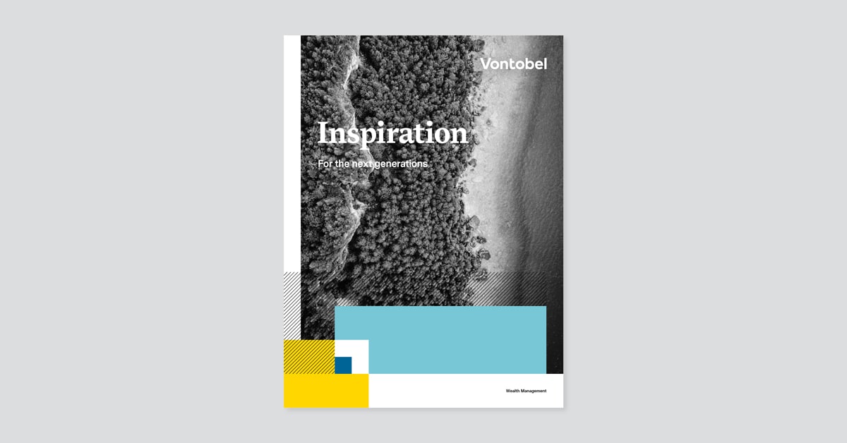 The cover of the brochure "Inspiration" on the subject of ESG, where a coastline is photographed from a bird's eye view.